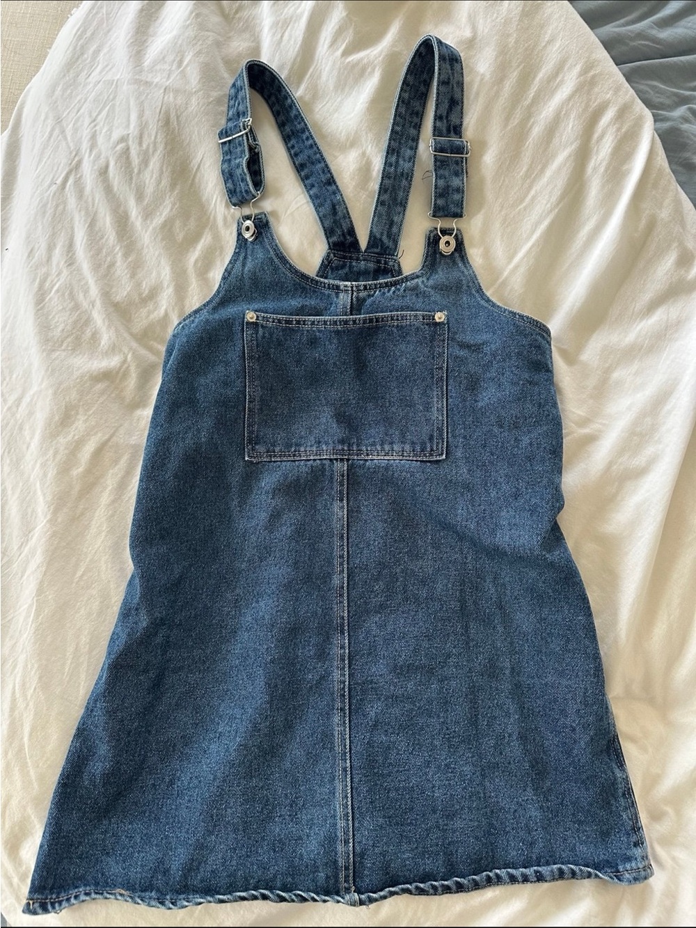 Celebrity Pink Blue Denim Mini Pinafore Dress